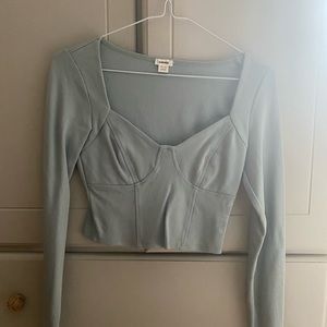 LIGHT BLUE LONGSLEEVES STRETCHY CROP TOP
